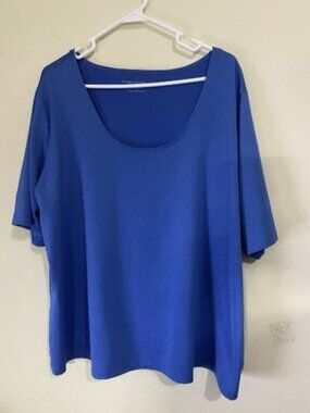 Susan Graver 2X Women's Plus Size Solid Blue Top Blouse Drapey